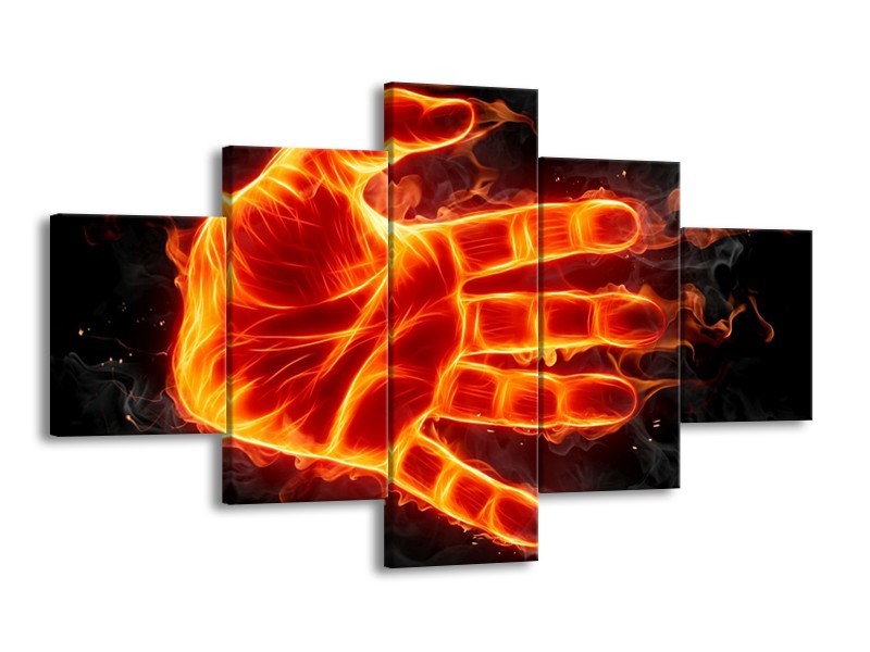 Canvas schilderij Hand | Oranje, Geel, Zwart | 125x70cm 5Luik