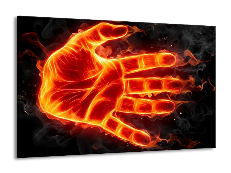 Canvas schilderij Hand | Oranje, Geel, Zwart | 140x90cm 1Luik