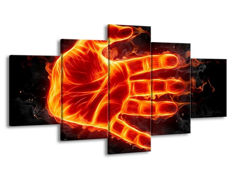Canvas schilderij Hand | Oranje, Geel, Zwart | 150x80cm 5Luik