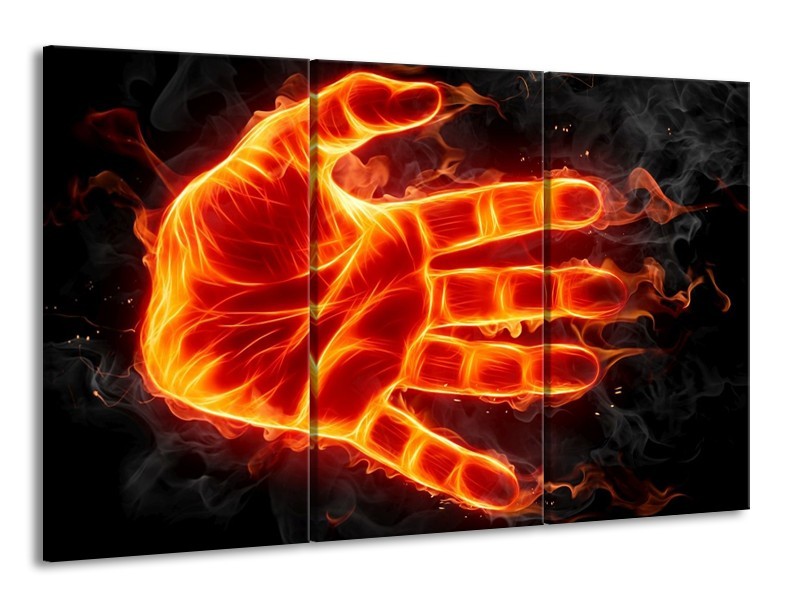 Canvas schilderij Hand | Oranje, Geel, Zwart | 165x100cm 3Luik