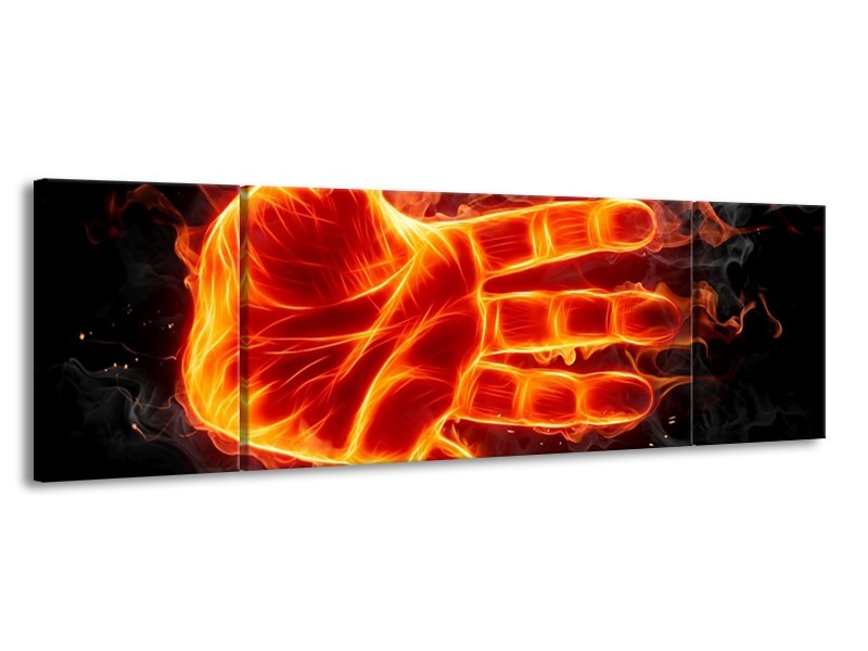 Canvas schilderij Hand | Oranje, Geel, Zwart | 170x50cm 3Luik