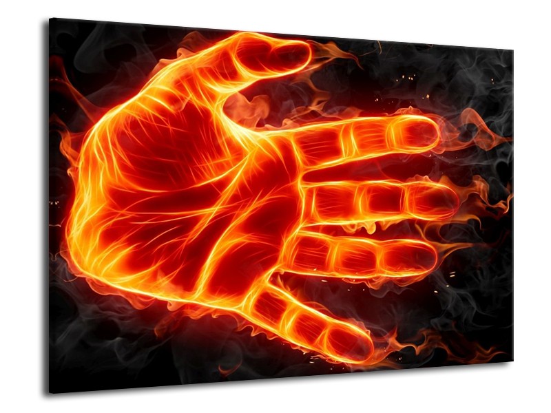 Canvas schilderij Hand | Oranje, Geel, Zwart | 70x50cm 1Luik