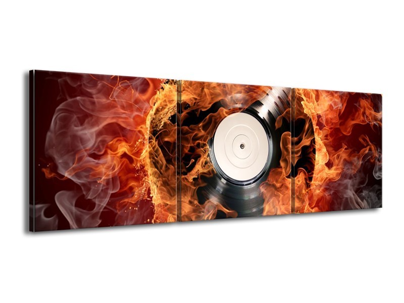 Canvas schilderij Muziek | Zwart, Goud, Oranje | 150x50cm 3Luik