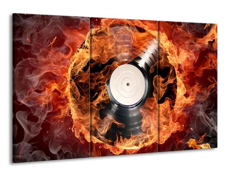 Canvas schilderij Muziek | Zwart, Goud, Oranje | 165x100cm 3Luik