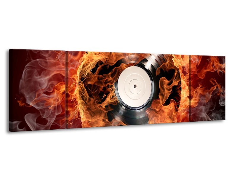 Canvas schilderij Muziek | Zwart, Goud, Oranje | 170x50cm 3Luik