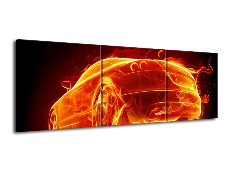 Canvas schilderij Auto | Goud, Rood, Geel | 120x40cm 3Luik