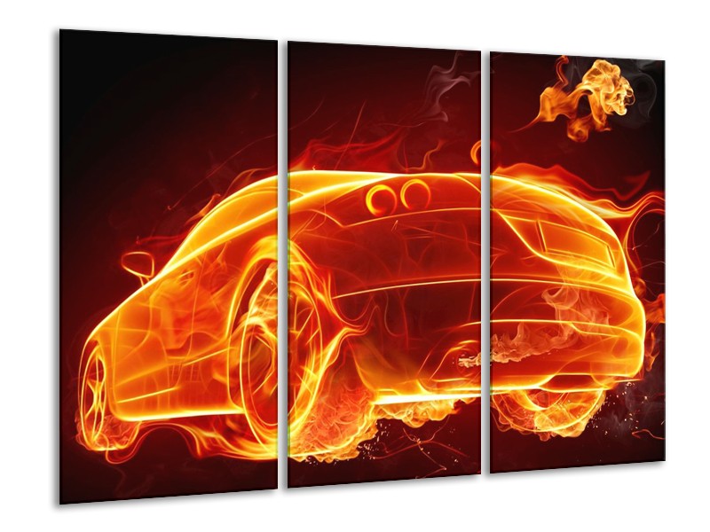 Canvas schilderij Auto | Goud, Rood, Geel | 120x80cm 3Luik