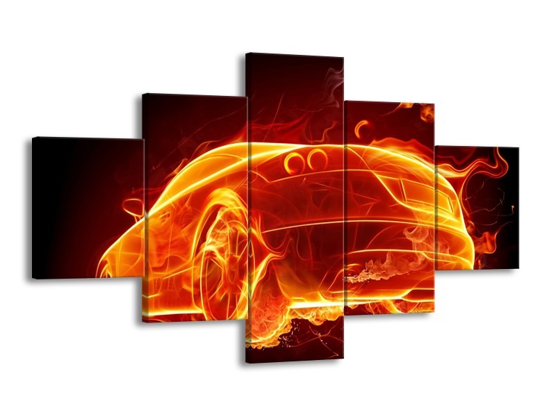 Canvas schilderij Auto | Goud, Rood, Geel | 125x70cm 5Luik