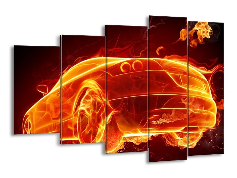 Canvas schilderij Auto | Goud, Rood, Geel | 150x100cm 5Luik