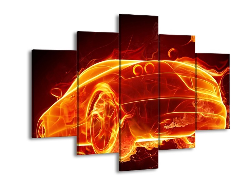 Canvas schilderij Auto | Goud, Rood, Geel | 150x105cm 5Luik