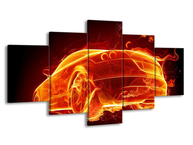 Canvas schilderij Auto | Goud, Rood, Geel | 150x80cm 5Luik
