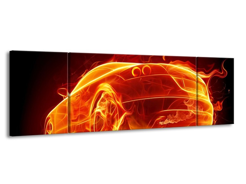 Canvas schilderij Auto | Goud, Rood, Geel | 170x50cm 3Luik