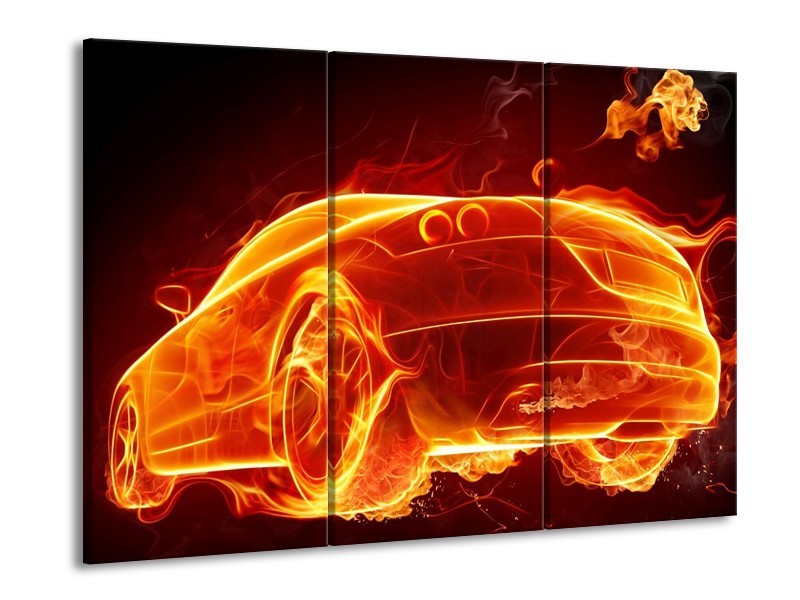 Canvas schilderij Auto | Goud, Rood, Geel | 90x60cm 3Luik