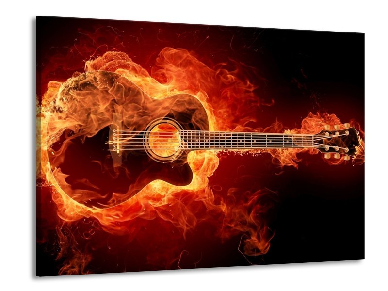 Canvas schilderij Gitaar | Goud, Rood, Geel | 100x70cm 1Luik