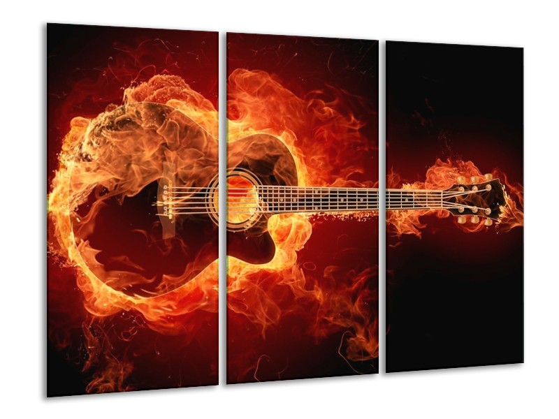 Canvas schilderij Gitaar | Goud, Rood, Geel | 120x80cm 3Luik
