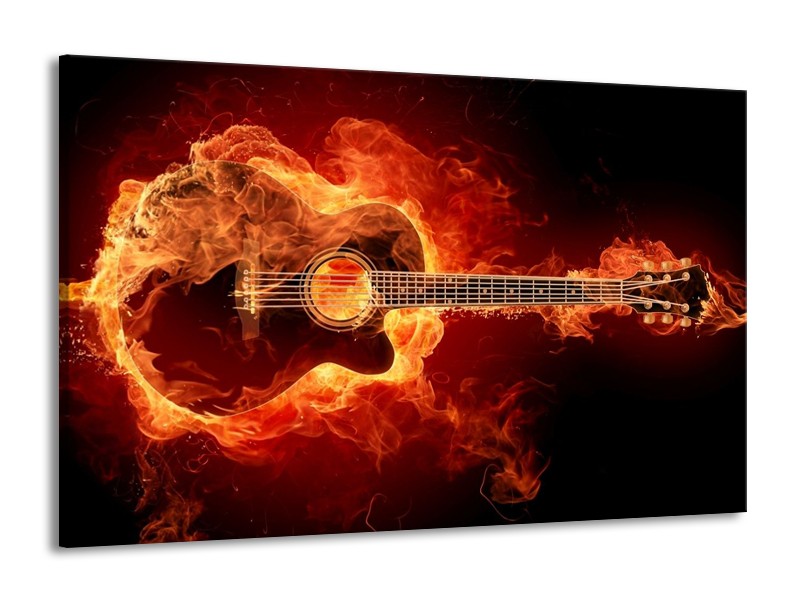 Canvas schilderij Gitaar | Goud, Rood, Geel | 140x90cm 1Luik