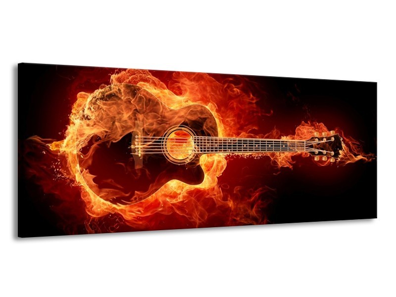 Canvas schilderij Gitaar | Goud, Rood, Geel | 145x58cm 1Luik