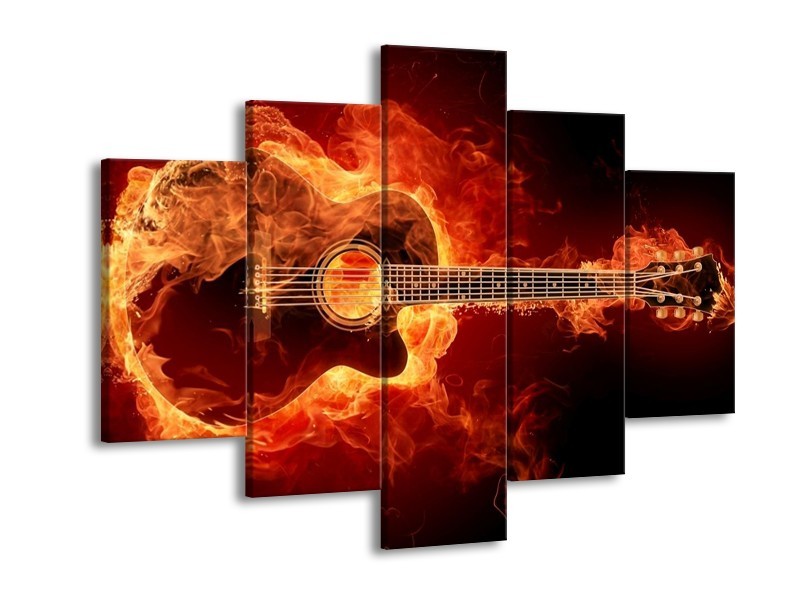 Canvas schilderij Gitaar | Goud, Rood, Geel | 150x105cm 5Luik