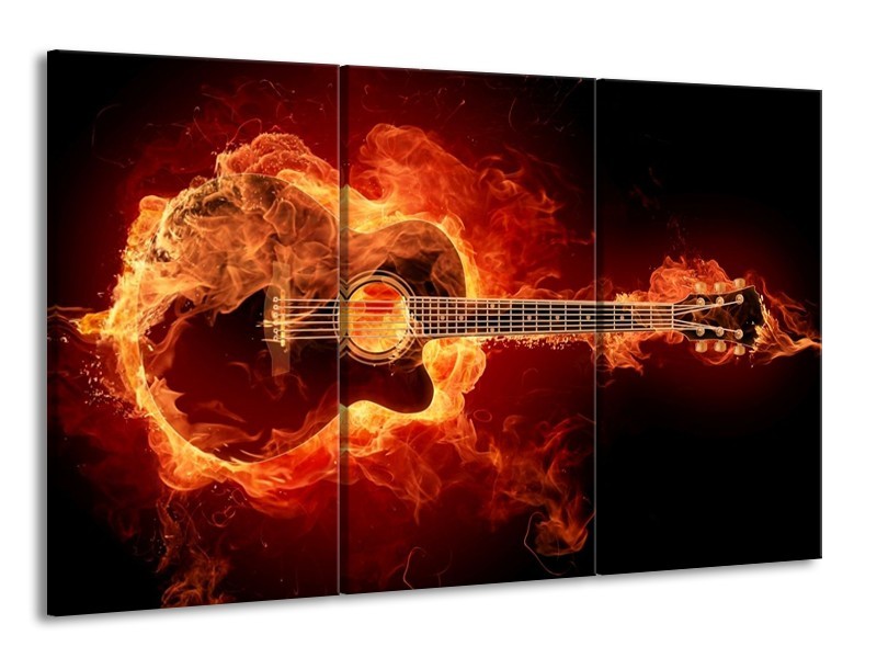 Canvas schilderij Gitaar | Goud, Rood, Geel | 165x100cm 3Luik