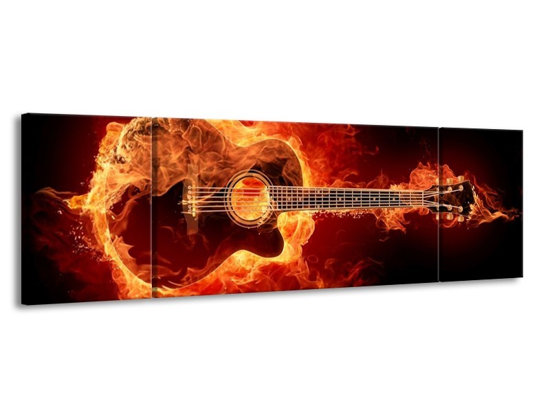 Canvas schilderij Gitaar | Goud, Rood, Geel | 170x50cm 3Luik