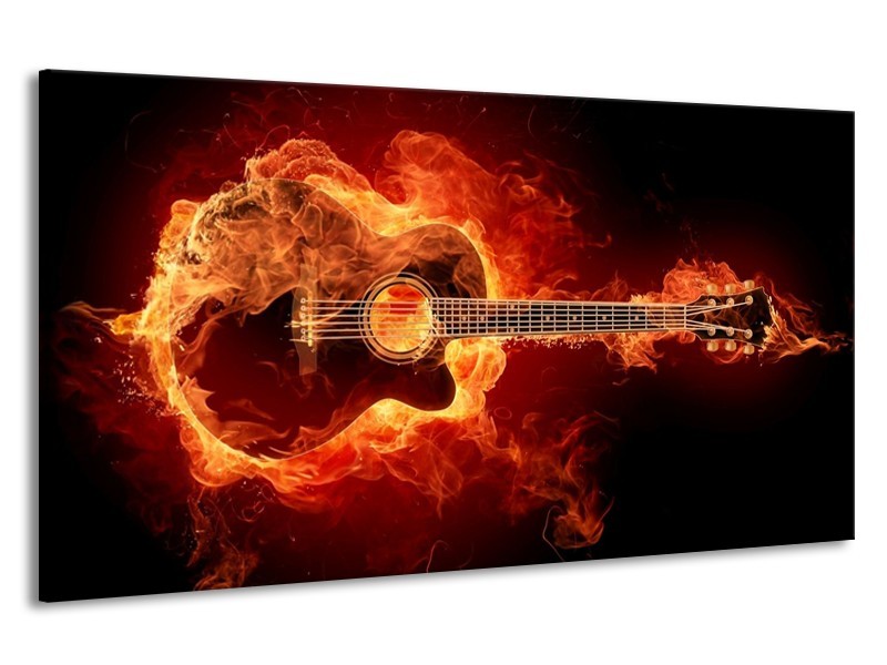 Canvas schilderij Gitaar | Goud, Rood, Geel | 190x100cm 1Luik
