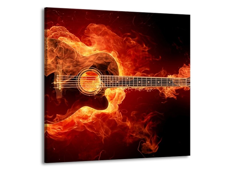 Canvas schilderij Gitaar | Goud, Rood, Geel | 50x50cm 1Luik