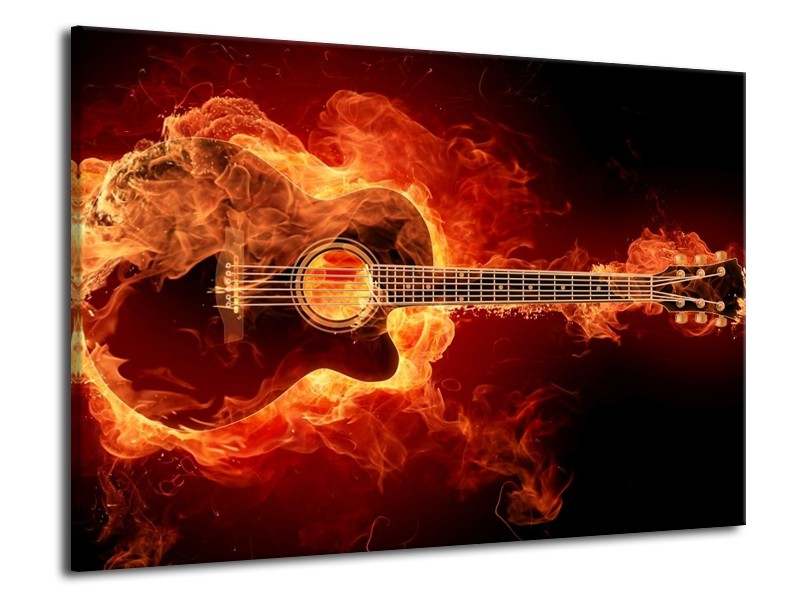 Canvas schilderij Gitaar | Goud, Rood, Geel | 70x50cm 1Luik