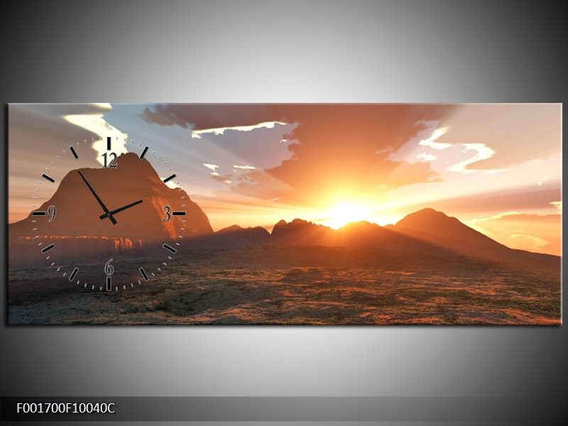 Klok schilderij Zonsondergang | Geel, Bruin, Wit | 100x40cm 1Luik