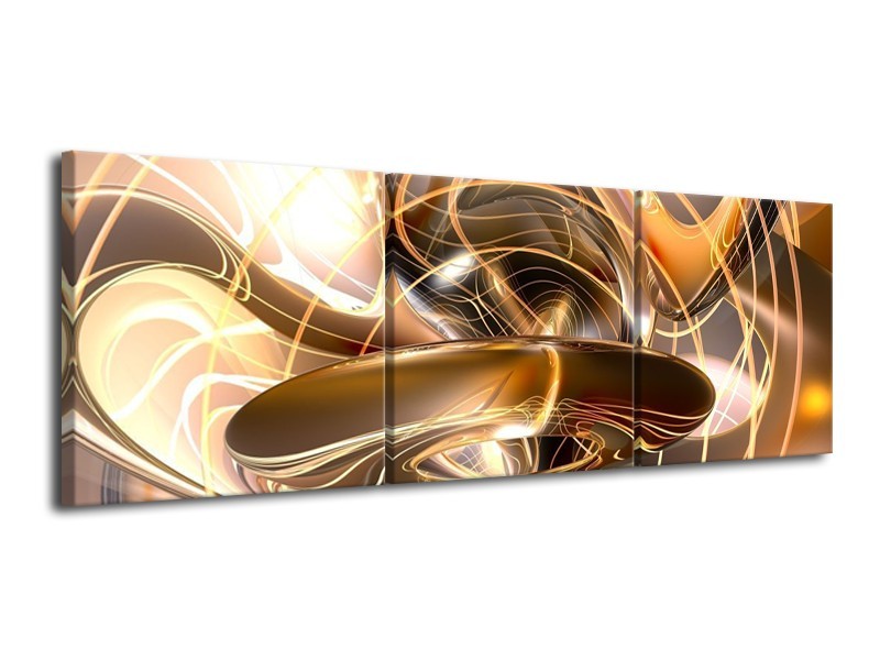 Glas schilderij Abstract | Goud, Wit, Bruin | 120x40cm 3Luik