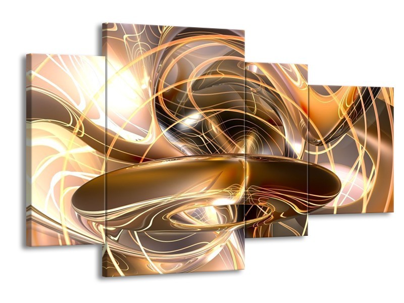 Glas schilderij Abstract | Goud, Wit, Bruin | 120x75cm 4Luik