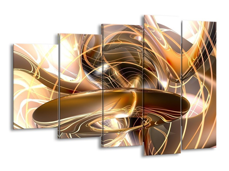 Canvas schilderij Abstract | Goud, Wit, Bruin | 150x100cm 5Luik