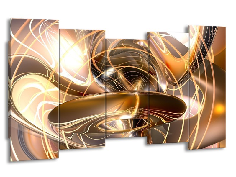 Canvas schilderij Abstract | Goud, Wit, Bruin | 150x80cm 5Luik