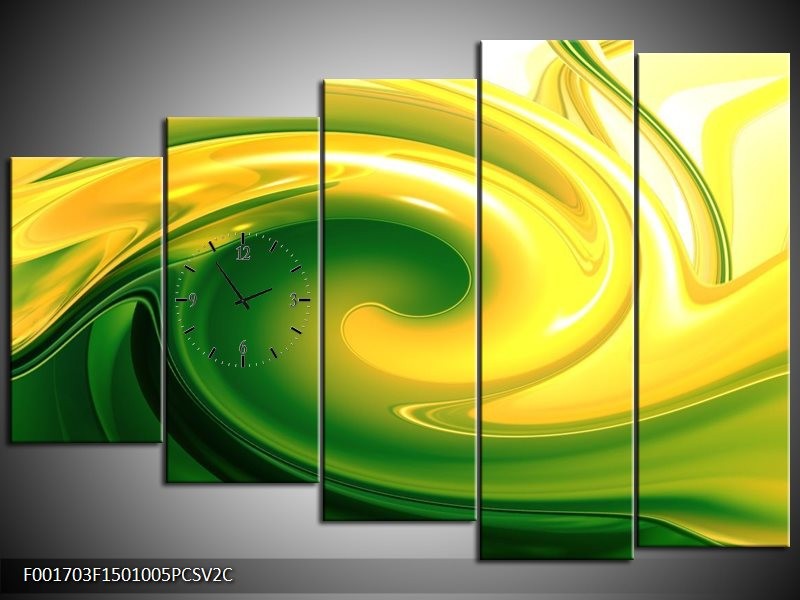 Klok schilderij Abstract | Geel, Groen | 150x100cm 5Luik