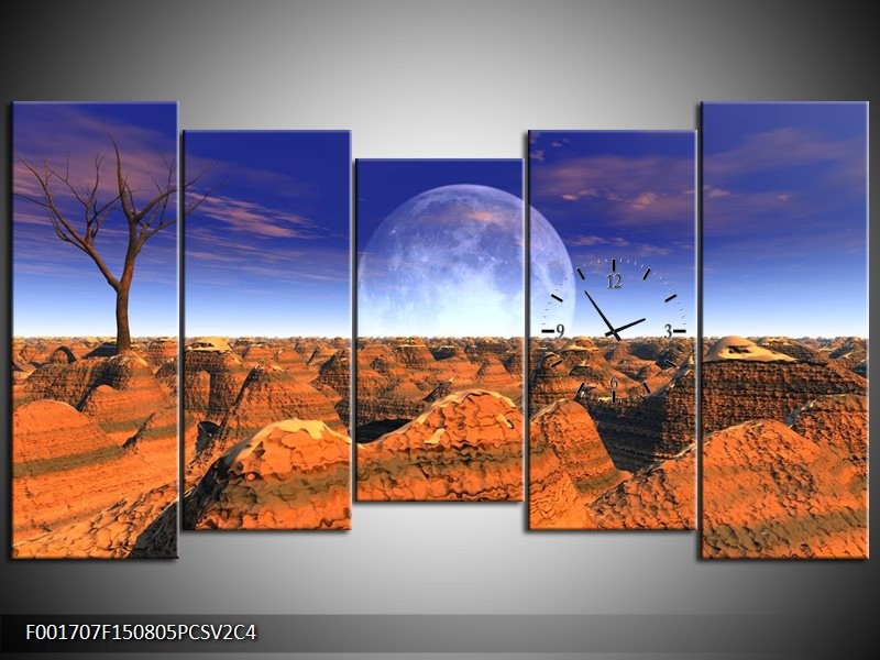 Klok schilderij Natuur | Bruin, Blauw, Wit | 150x80cm 5Luik