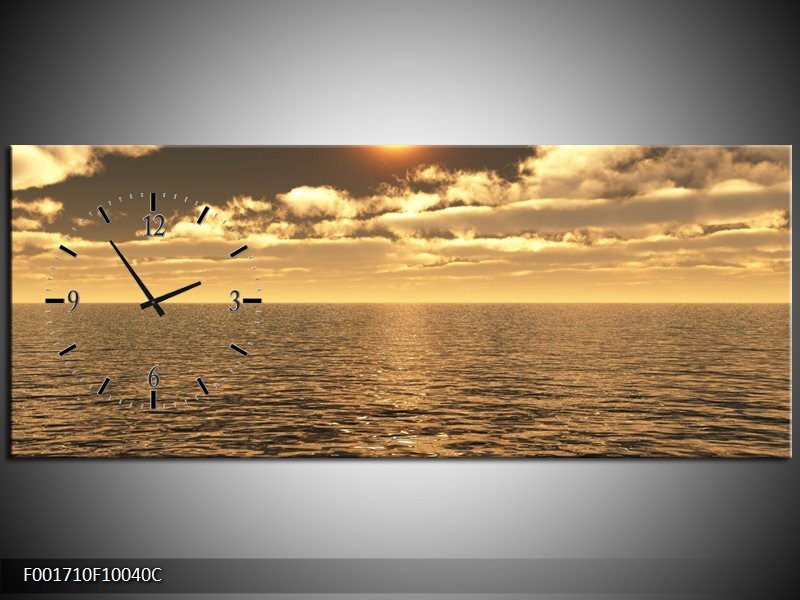 Klok schilderij Zee | Goud, Bruin | 100x40cm 1Luik