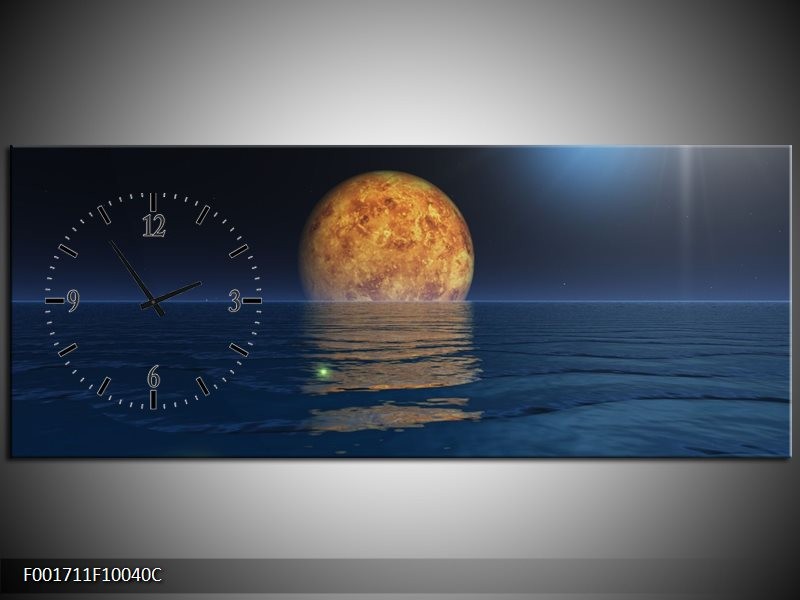 Klok schilderij Maan | Blauw, Bruin | 100x40cm 1Luik