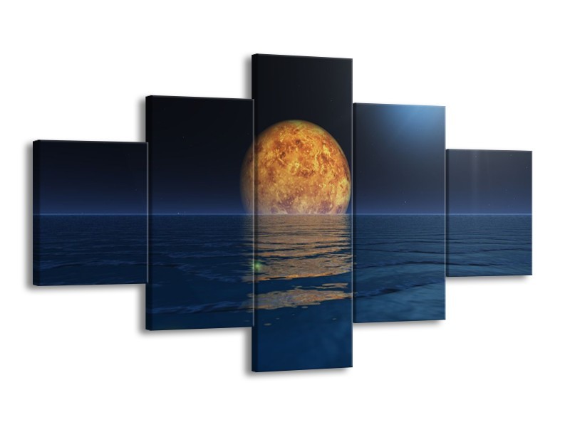 Glas schilderij Maan | Blauw, Bruin | 125x70cm 5Luik