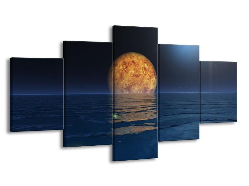 Glas schilderij Maan | Blauw, Bruin | 150x80cm 5Luik