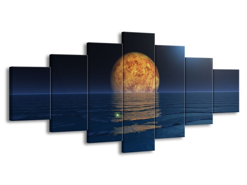 Canvas schilderij Maan | Blauw, Bruin | 210x100cm 7Luik
