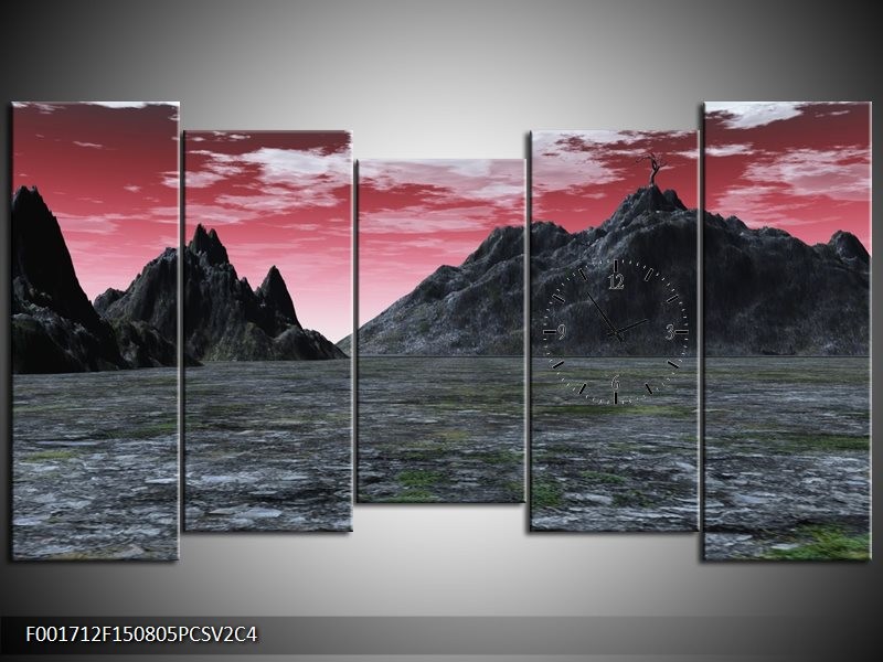 Klok schilderij Bergen | Grijs, Paars, Wit | 150x80cm 5Luik