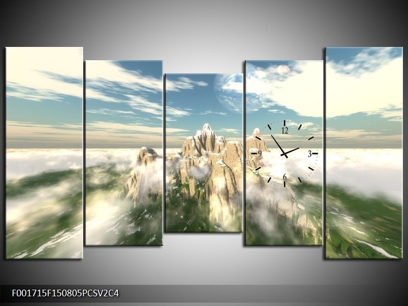 Klok schilderij Natuur | Wit, Groen, Grijs | 150x80cm 5Luik