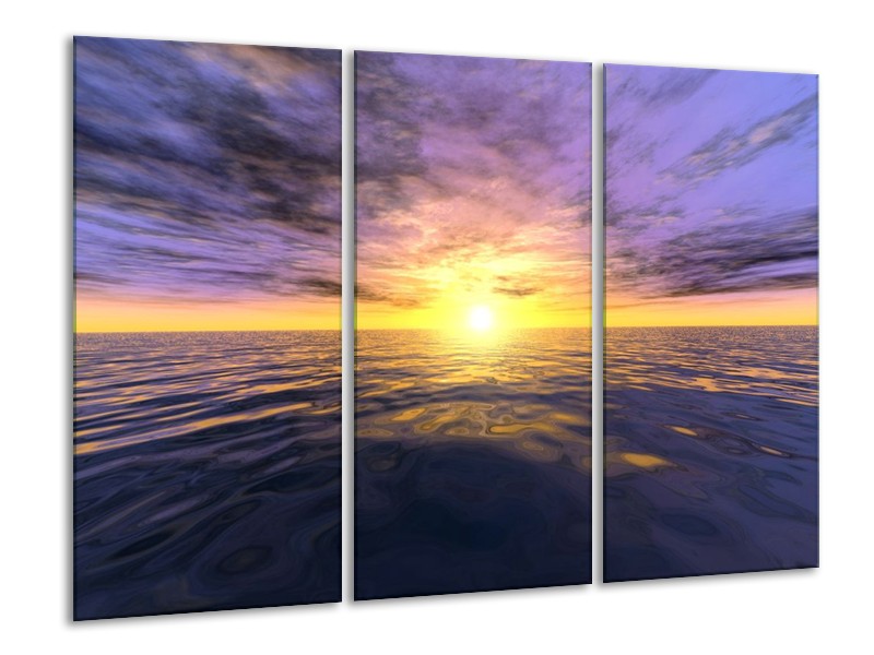 Canvas schilderij Zonsondergang | Geel, Paars, Blauw | 120x80cm 3Luik