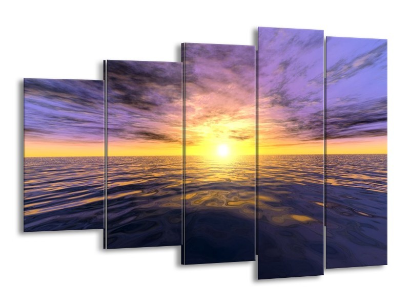 Canvas schilderij Zonsondergang | Geel, Paars, Blauw | 150x100cm 5Luik