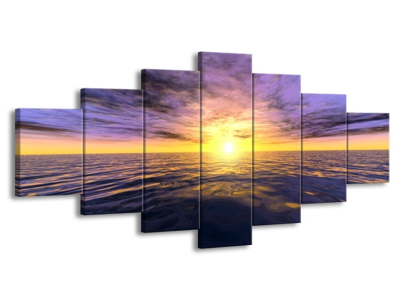 Canvas schilderij Zonsondergang | Geel, Paars, Blauw | 210x100cm 7Luik