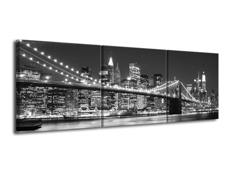 Canvas schilderij Brug | Zwart, Wit, Grijs | 120x40cm 3Luik