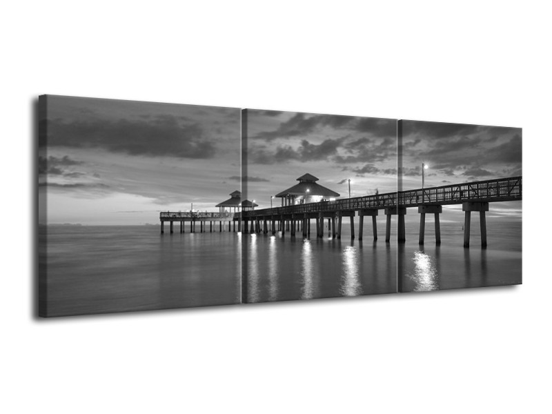 Canvas schilderij Brug | Grijs, Zwart, Wit | 120x40cm 3Luik