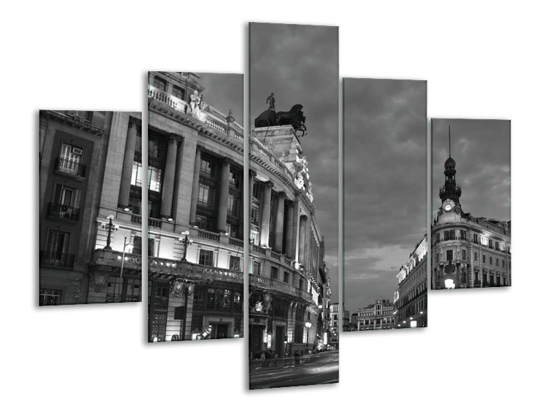 Canvas schilderij Gebouw | Grijs, Zwart, Wit | 100x70cm 5Luik