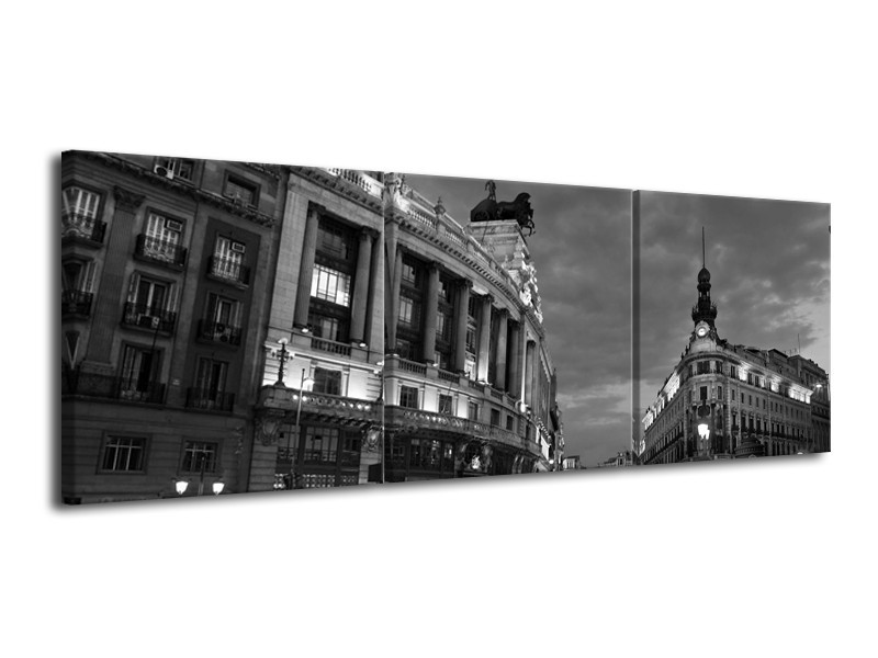 Canvas schilderij Gebouw | Grijs, Zwart, Wit | 120x40cm 3Luik