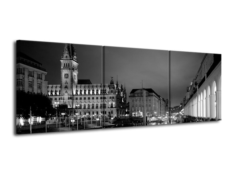 Canvas schilderij Gebouw | Grijs, Zwart, Wit | 120x40cm 3Luik