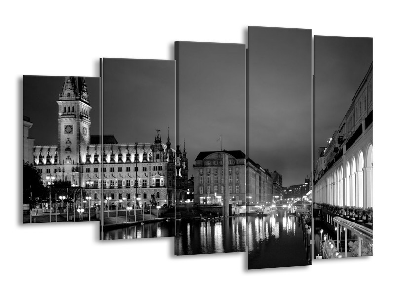 Canvas schilderij Gebouw | Grijs, Zwart, Wit | 150x100cm 5Luik